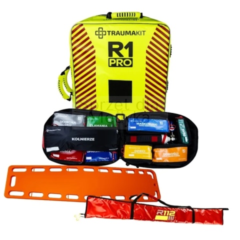 Zestaw Modułowy Plecak R1 PRO zgodny z KSRG 2026 - TRAUMAKIT PRO (BT) z deską ortopedyczną i szynami Kramera